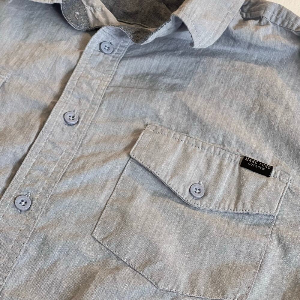 Marc Ecko Cut & Sew Men’s XL Blue Chambray Button Down Shirt Long Sleeve Y2K